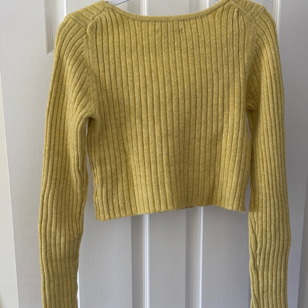 American Eagle Yellow Ribbed Button-Up Cardigan - Picture 2 of 2